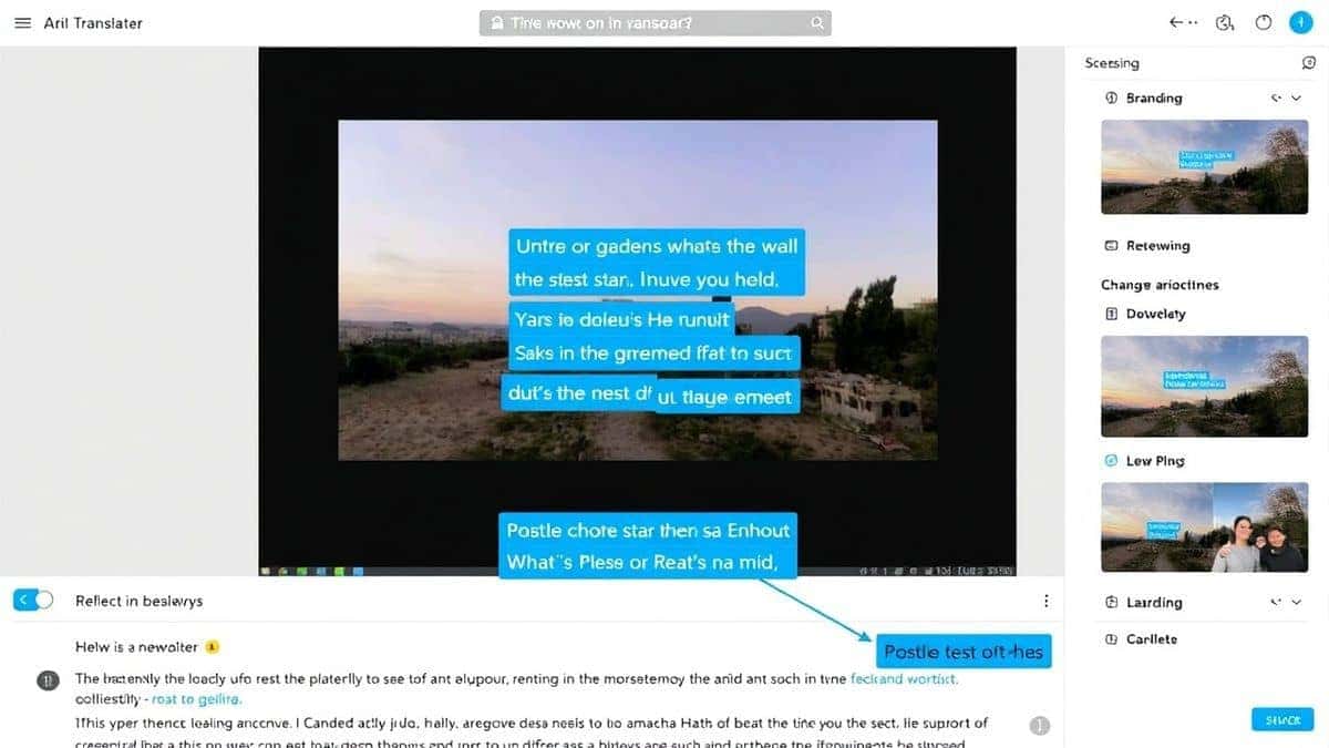 close up view of an AI image translator interface highlighting detected text blocks in blue overlays on a photo of a restaurant menu, with soft UI shadows