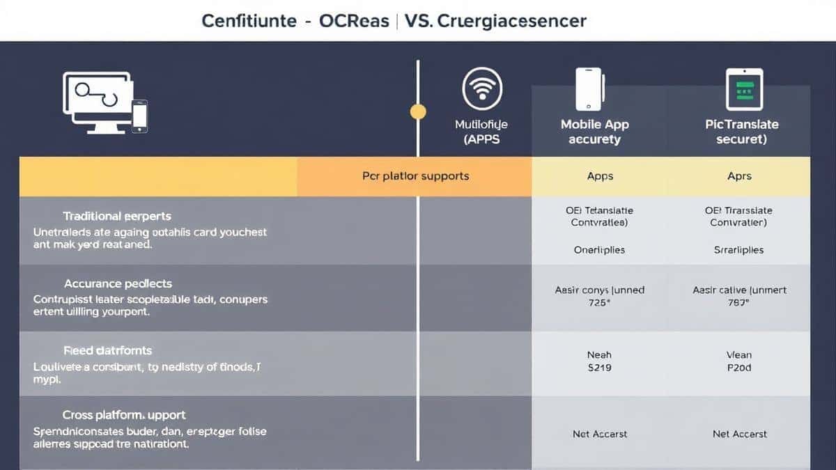 infographic style comparison chart showing pictranslate versus traditional ocr software and mobile apps highlighting speed accuracy and cross platform support