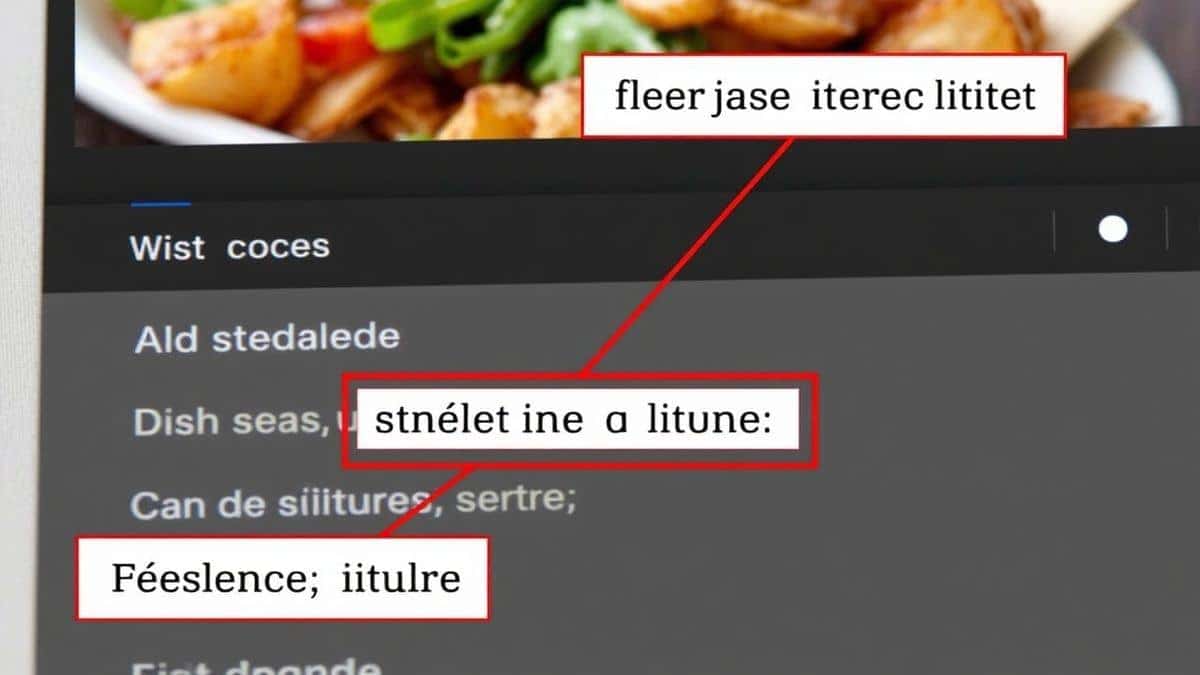 close up of ai image translator interface highlighting detected text from a french menu with bounding boxes around each dish name
