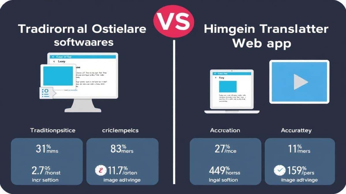 comparison infographic showing traditional complex OCR software interface versus modern simple image translator web app with speed and accuracy metrics highlighted