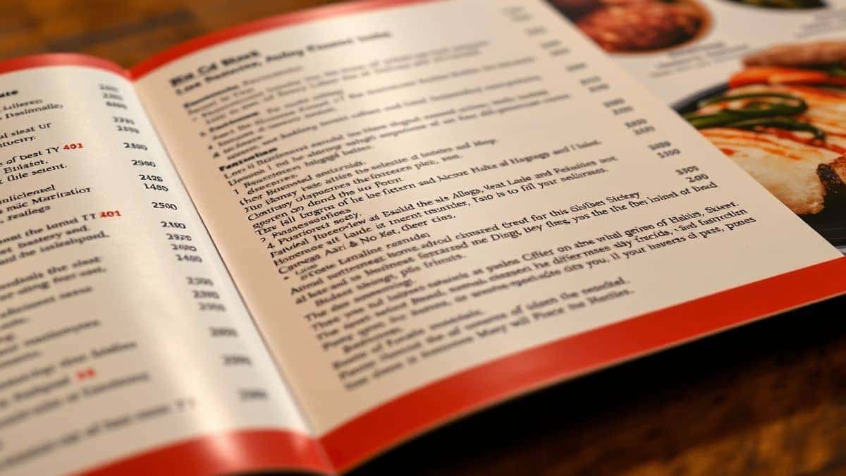 close up view of OCR highlighting text on a restaurant menu photo with bounding boxes and extraction points high detail lighting