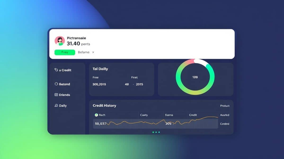 screenshot of the user dashboard on pictranslate showing free credit balance, daily check-in button, and credit usage history, friendly interface with soft gradients screenshot of the user dashboard on pictranslate showing free credit balance, daily check-in button, and credit usage history, friendly interface with soft gradients