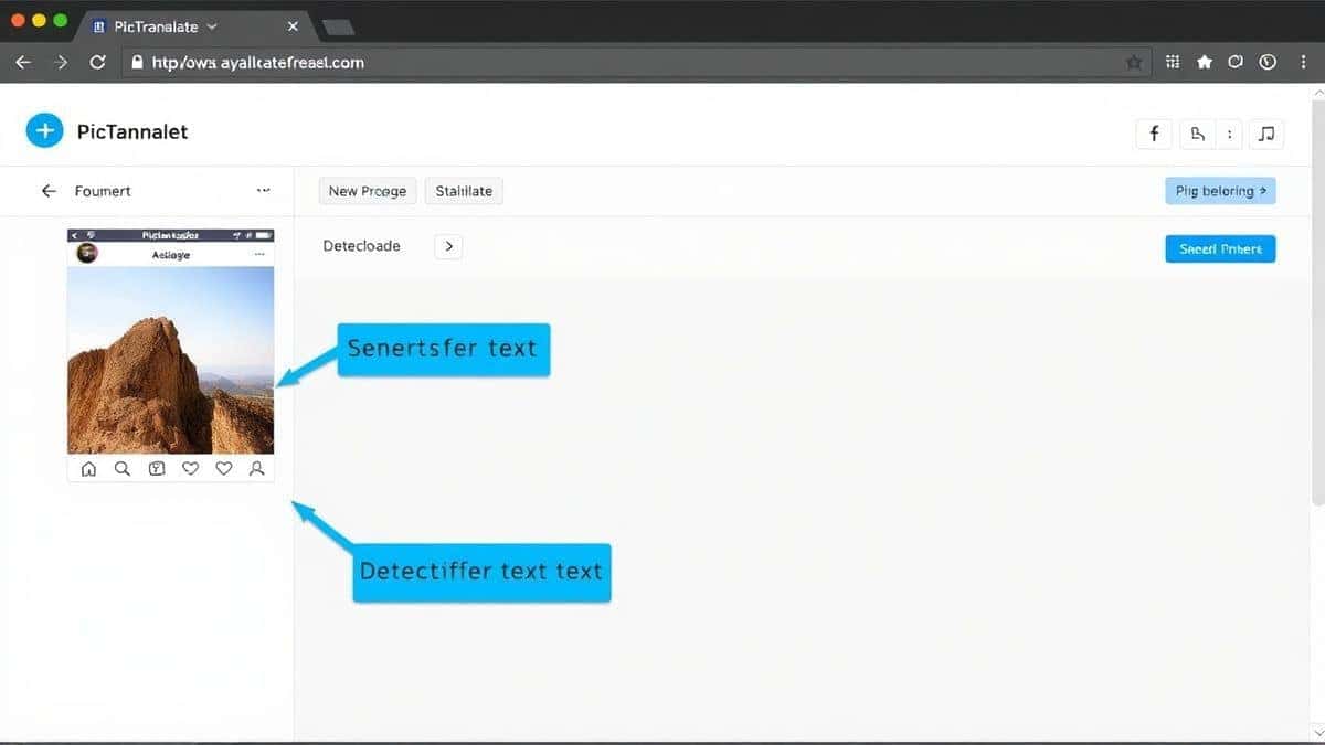 PicTranslate dashboard interface showing uploaded academic paper with highlighted text detection modern minimalist design blue accents