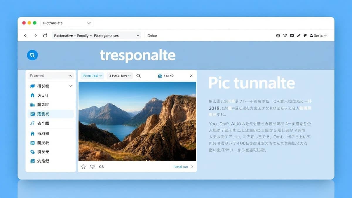 modern web browser showing pictranslate ai interface with uploaded menu image and translated english text side by side clean minimalist design blue accent colors