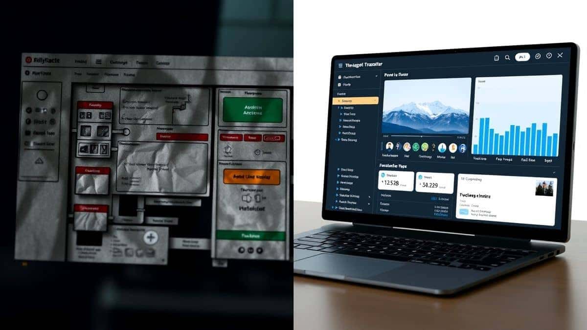 split screen comparison of a clunky old software interface with a messy workflow versus a sleek modern AI image translator dashboard, clean UI, high contrast
