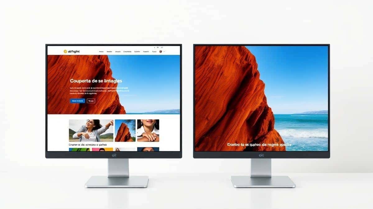 split screen showing original english website screenshot on left and translated spanish version on right using ai image translator tool, clean lines, bright interface
