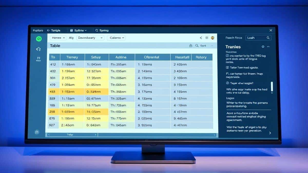 modern AI image translator dashboard showing a table being detected from a screenshot with highlighted columns and rows, clean user interface, soft blue lighting, ultra detailed