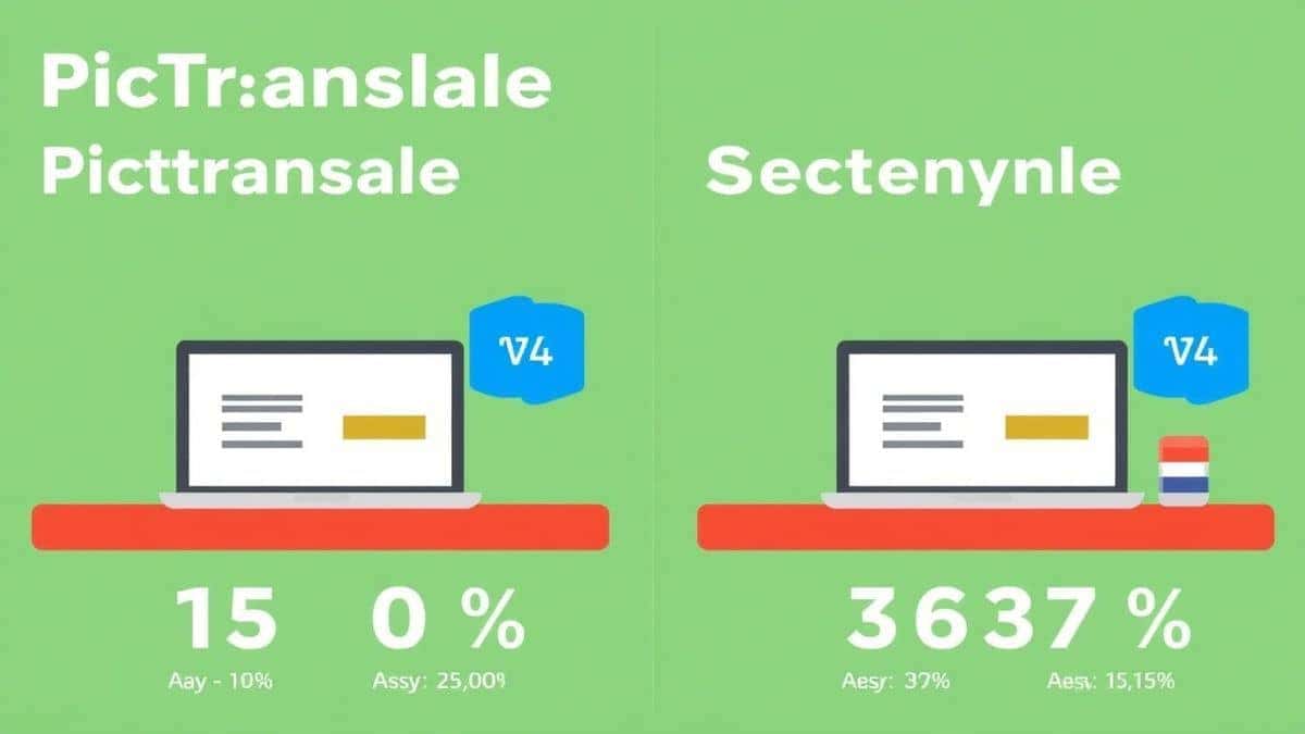 side by side comparison showing PicTranslate versus other tools with accuracy percentages and speed metrics clean infographic style