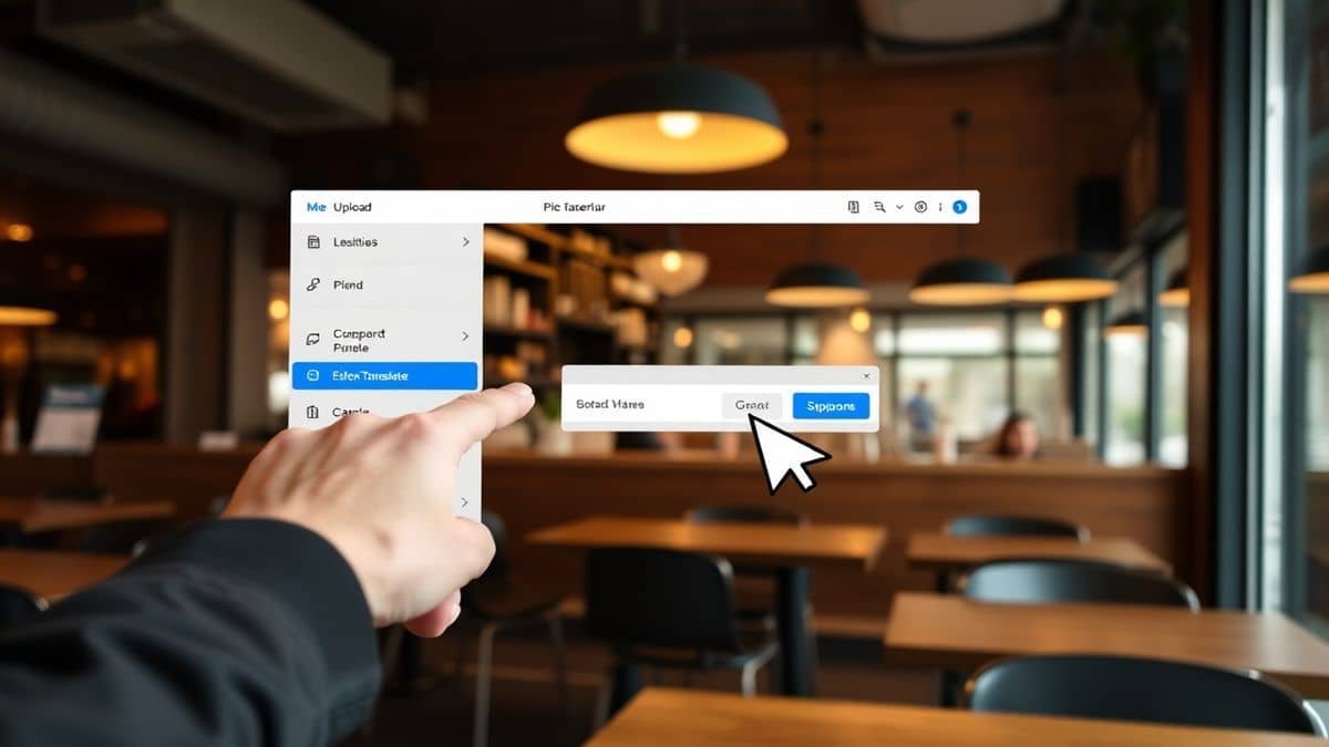 person dragging restaurant menu screenshot into pictranslate upload area cursor showing drag and drop action soft shadows modern interface